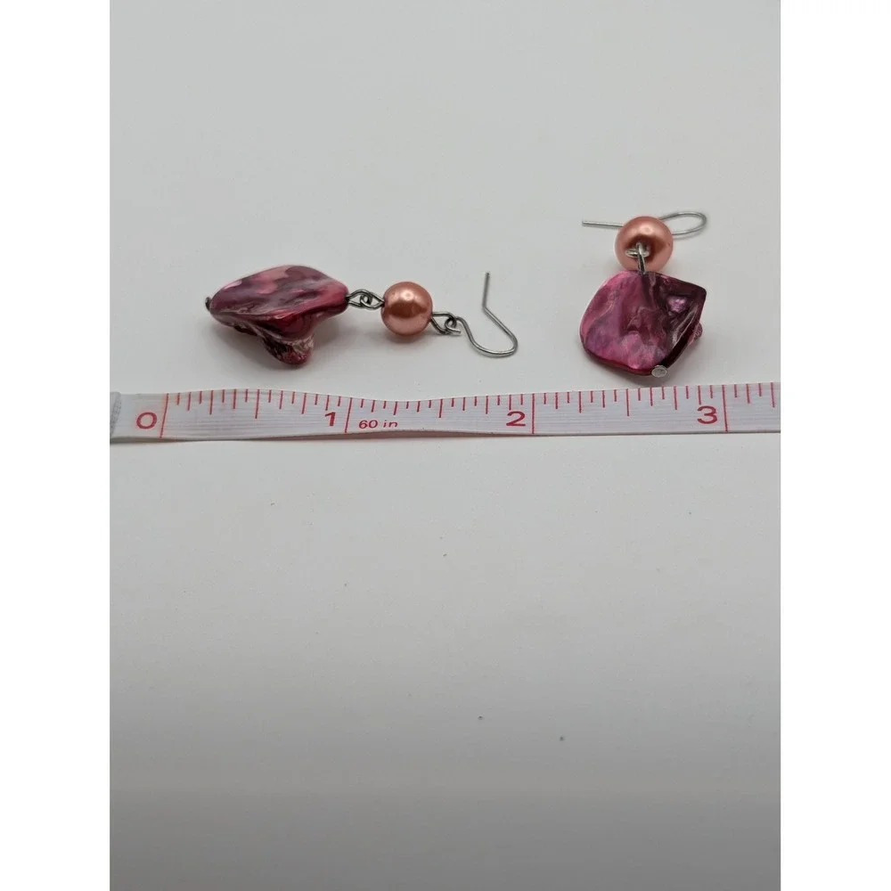 Unsigned Pink Mother of Pearl Shell Multi Strand Necklace and Earring Set Boho